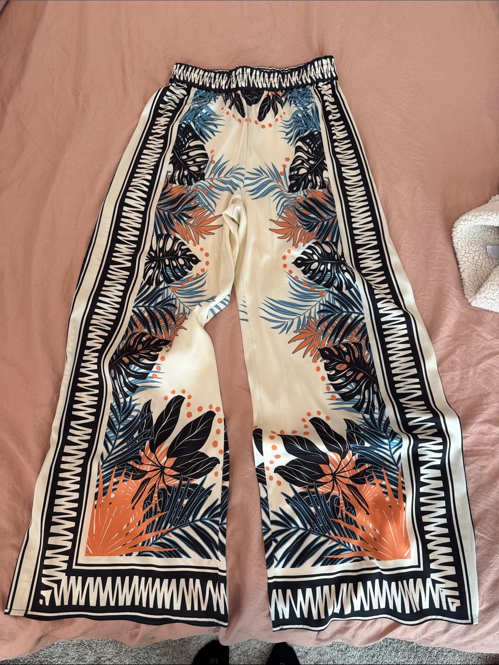 Joie Tropical Print Elastic Waist Pants in Cream, Navy & Coral